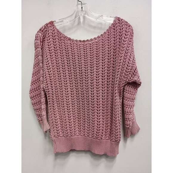 Free People Womens BOHO Sweater Small Pink Open Knit Boat Neck Pullover Casual - Picture 8 of 9